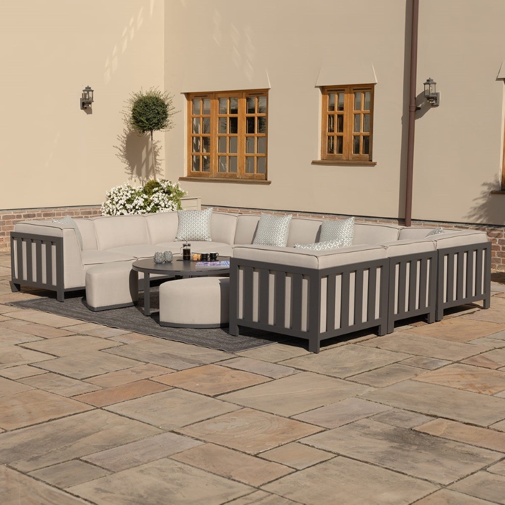 Ibiza U Shape Sofa Set With Round Coffee Table | Aluminium | 9 Seater