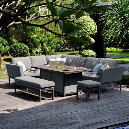 Pulse Rectangular Corner Dining Set with Fire Pit | Aluminium | 8 Seater