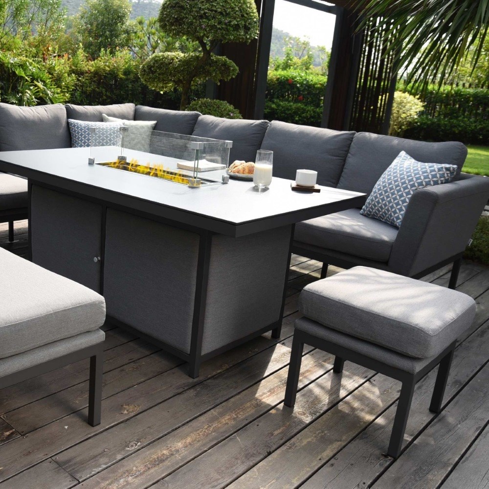 Pulse Rectangular Corner Dining Set with Fire Pit | Aluminium | 8 Seater