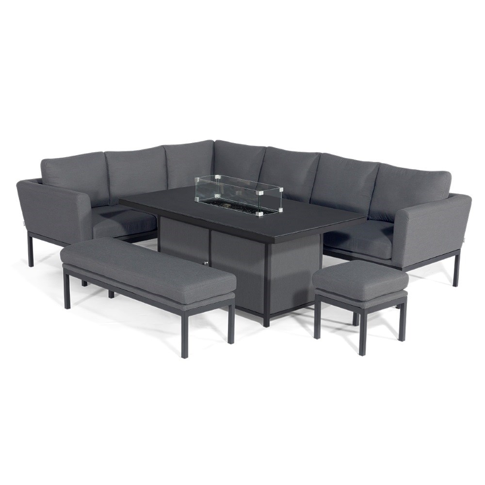 Pulse Rectangular Corner Dining Set with Fire Pit | Aluminium | 8 Seater