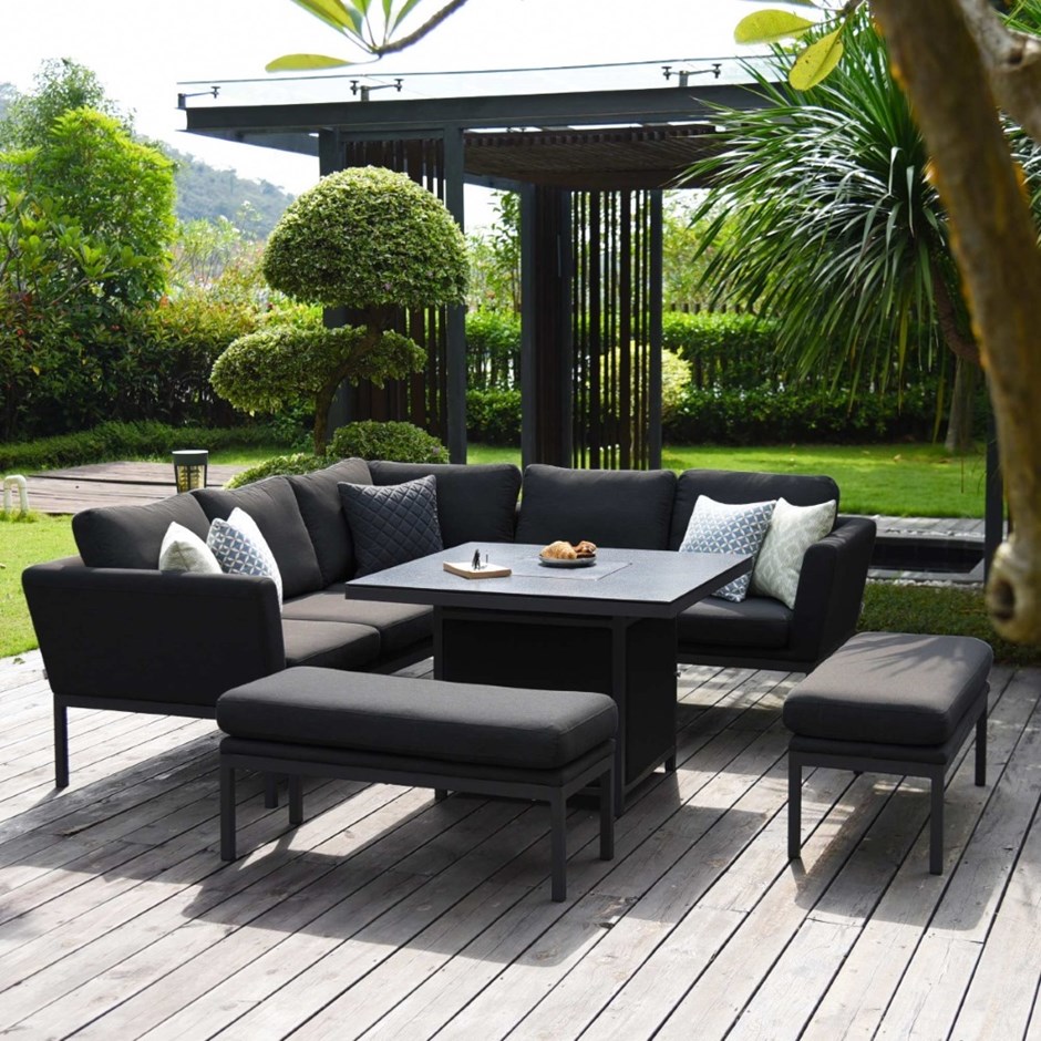 Pulse Square Corner Dining Set with Fire Pit | Aluminium | 8 Seater