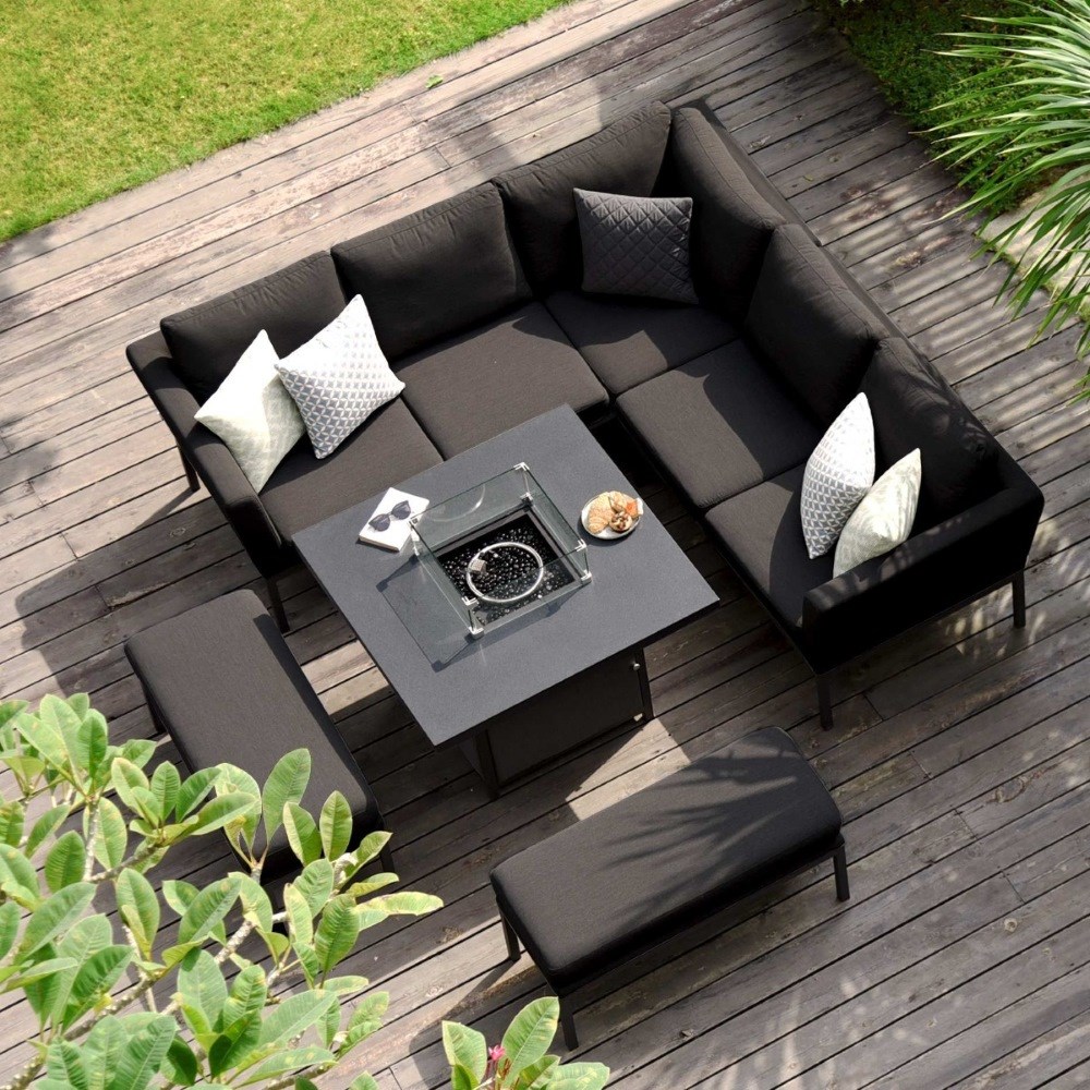 Pulse Square Corner Dining Set with Fire Pit | Aluminium | 8 Seater