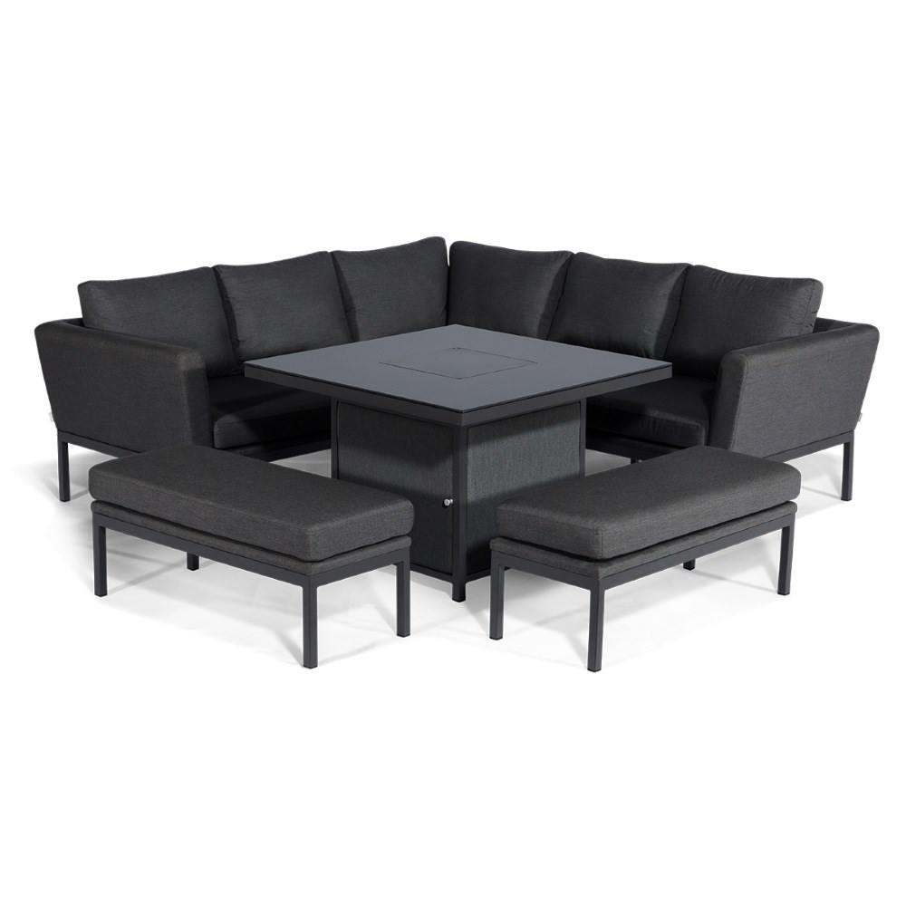 Pulse Square Corner Dining Set with Fire Pit | Aluminium | 8 Seater