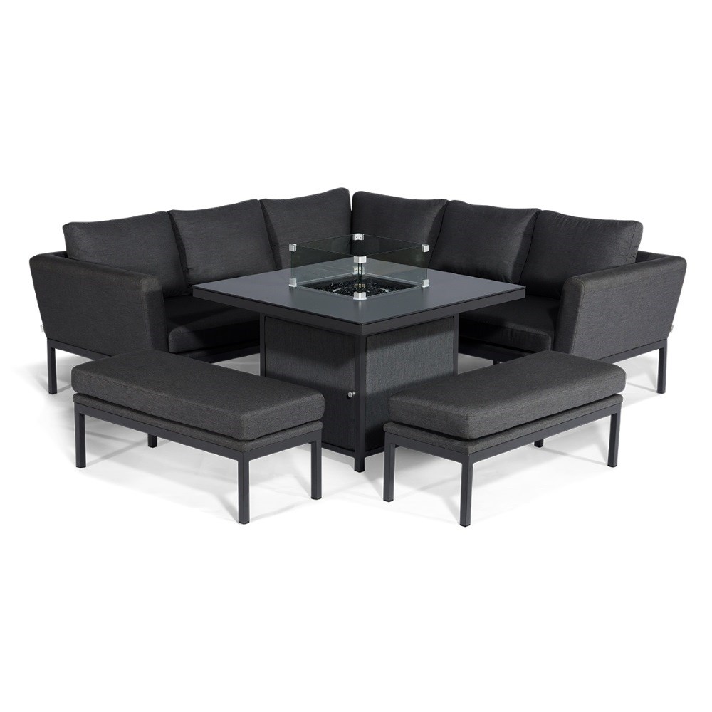 Pulse Square Corner Dining Set with Fire Pit | Aluminium | 8 Seater