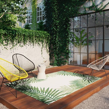 Botany Palm Leaf 160x230cm White Centre Outdoor Rug