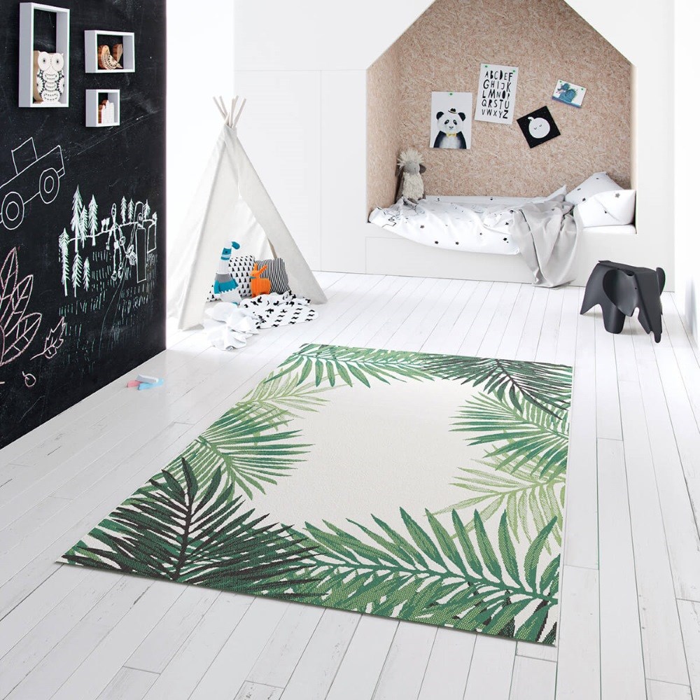 Botany Palm Leaf 160x230cm White Centre Outdoor Rug