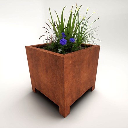 Arden Corten Steel Cube Planter with Feet Unweathered