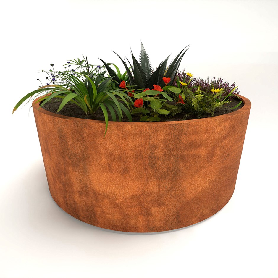 Henley Corten Steel Round Cylinder Planter