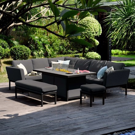 Pulse Rectangular Corner Dining Set with Fire Pit | Aluminium | 8 Seater