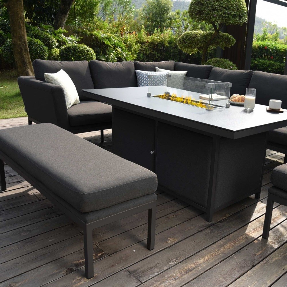 Pulse Rectangular Corner Dining Set with Fire Pit | Aluminium | 8 Seater