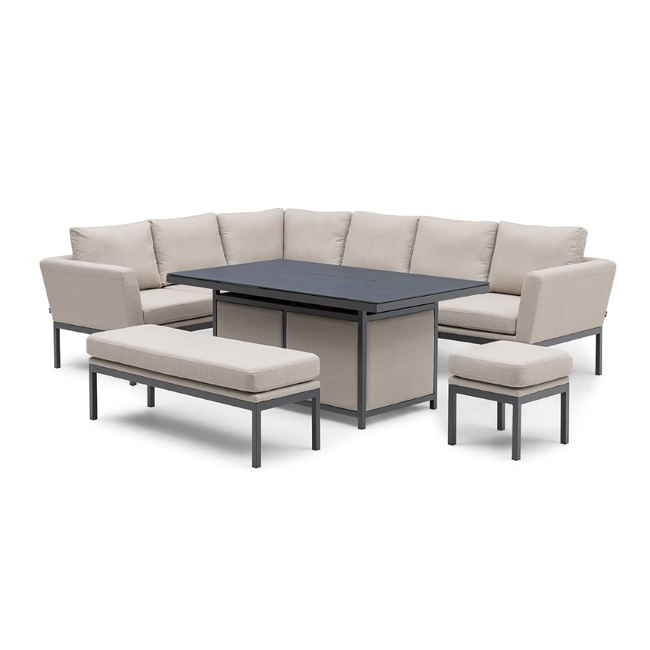 Pulse Rectangular Corner Dining Set with Fire Pit | Aluminium | 8 Seater