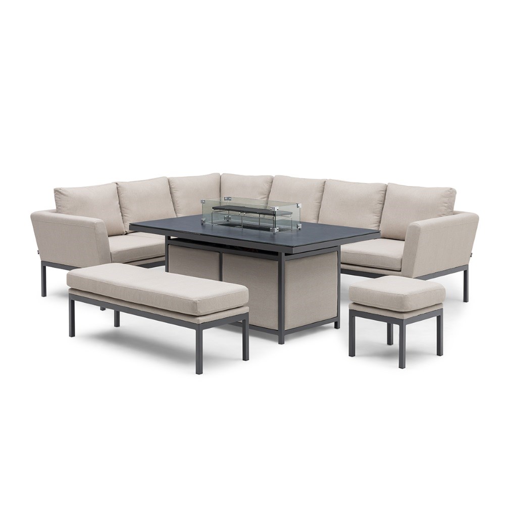 Pulse Rectangular Corner Dining Set with Fire Pit | Aluminium | 8 Seater