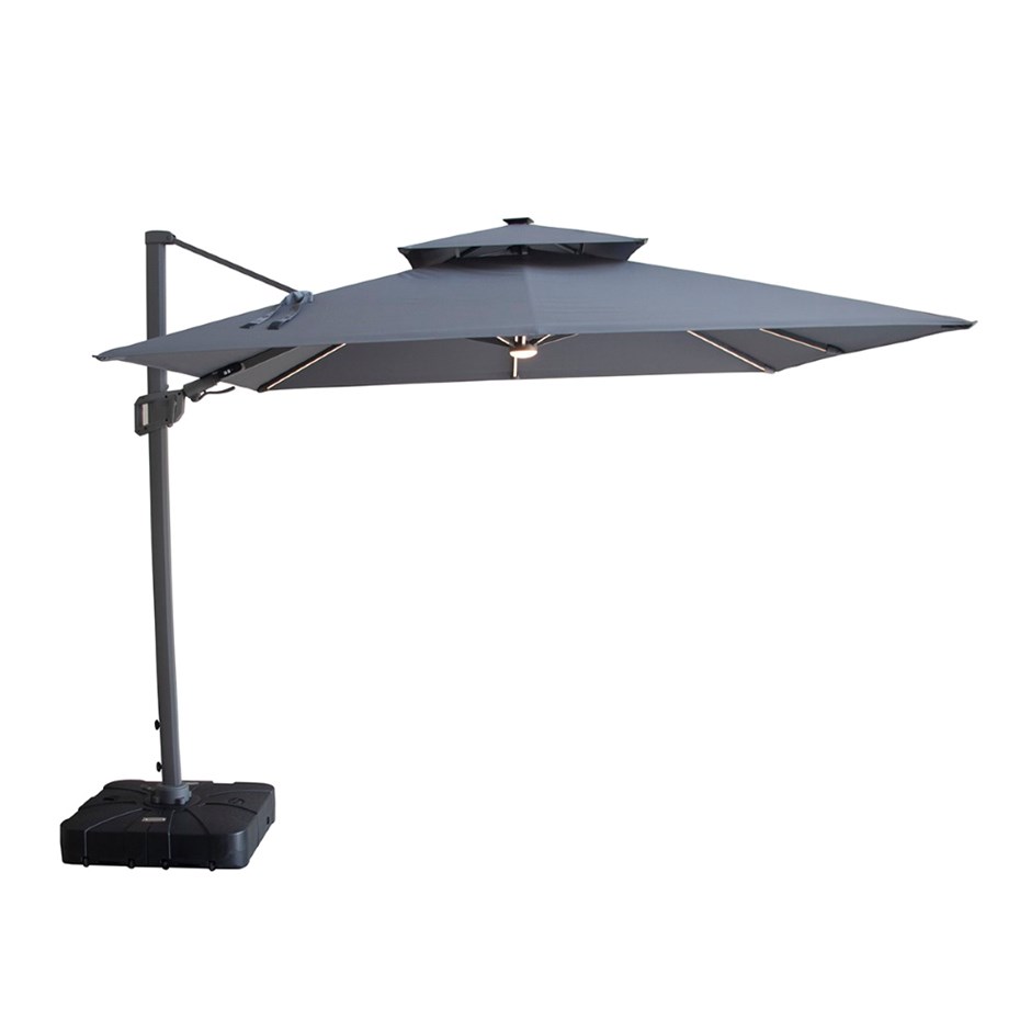 Apollo Square Solar LED Rotating Cantilever Parasol With Base
