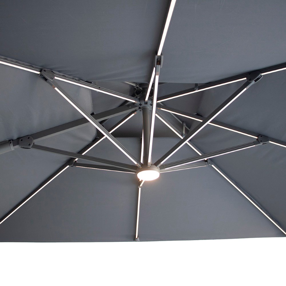 Apollo Square Solar LED Rotating Cantilever Parasol With Base