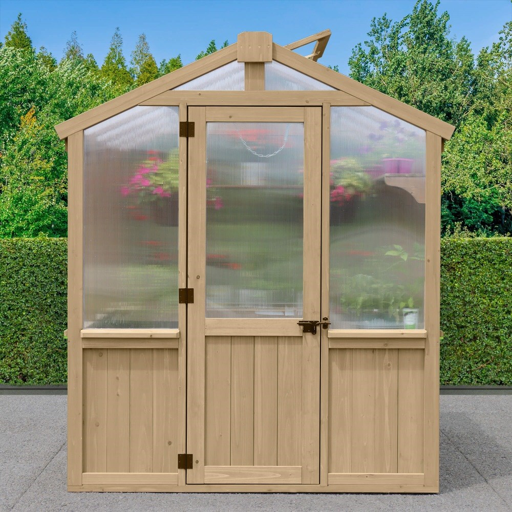 Meridian Apex Tall Roof Greenhouse | Cedar Wood | 6.7ft x 7.8ft