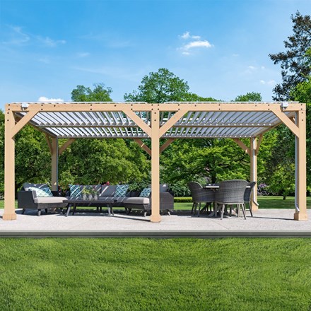 Meridian Louvered Roof Pergola | Cedar Wood & Aluminium Roof | 10ft x 20ft