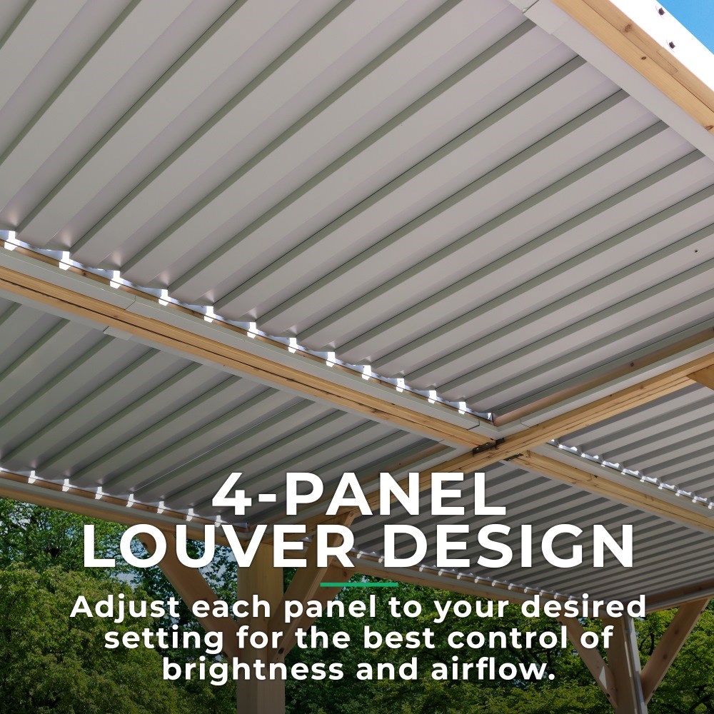 Meridian Louvered Roof Pergola | Cedar Wood & Aluminium Roof | 10ft x 20ft