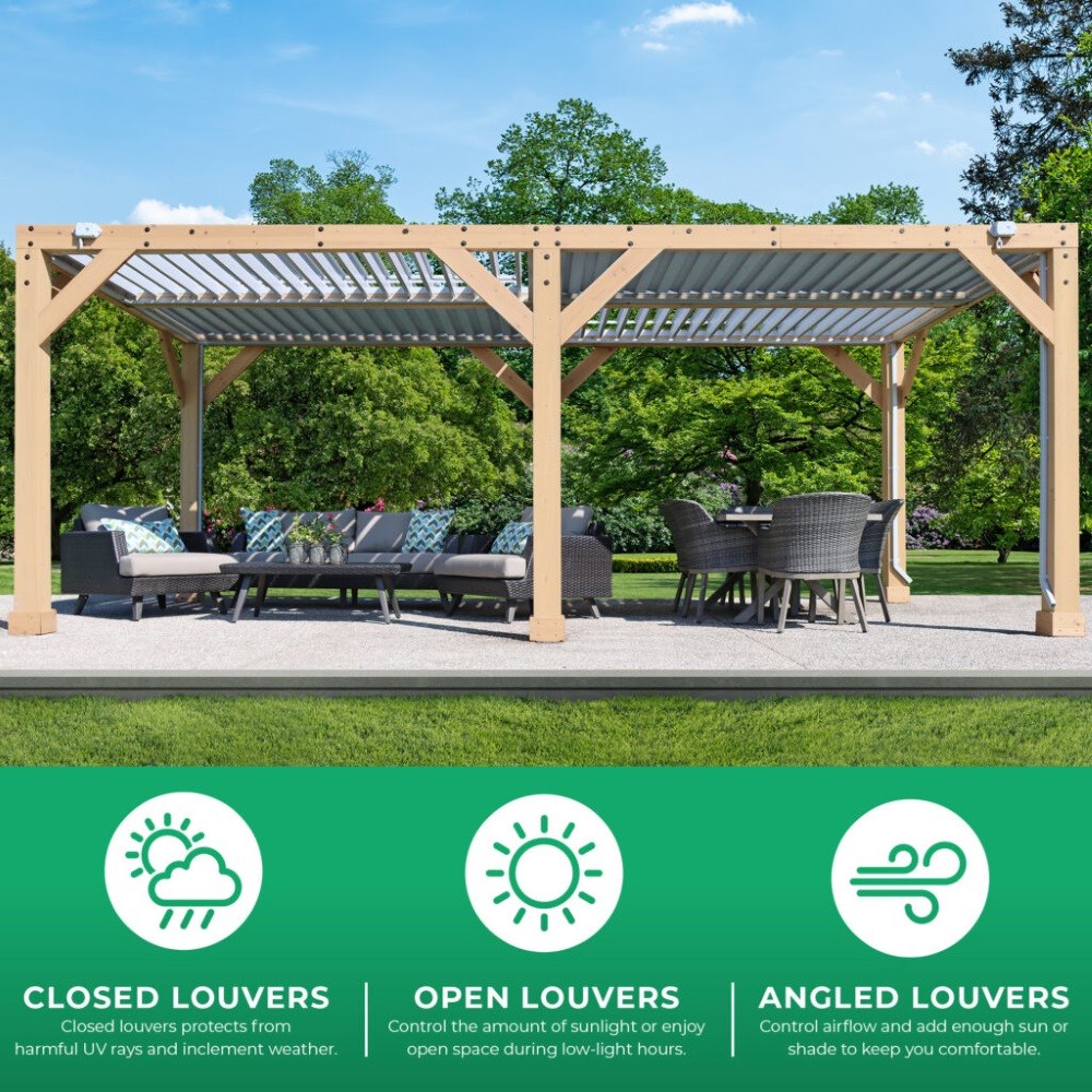 Meridian Louvered Roof Pergola | Cedar Wood & Aluminium Roof | 10ft x 20ft