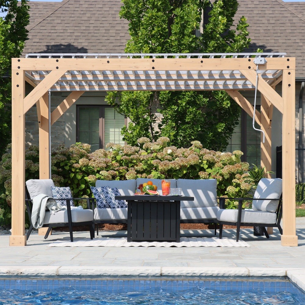 Meridian Wooden Pergola With Louvered Roof