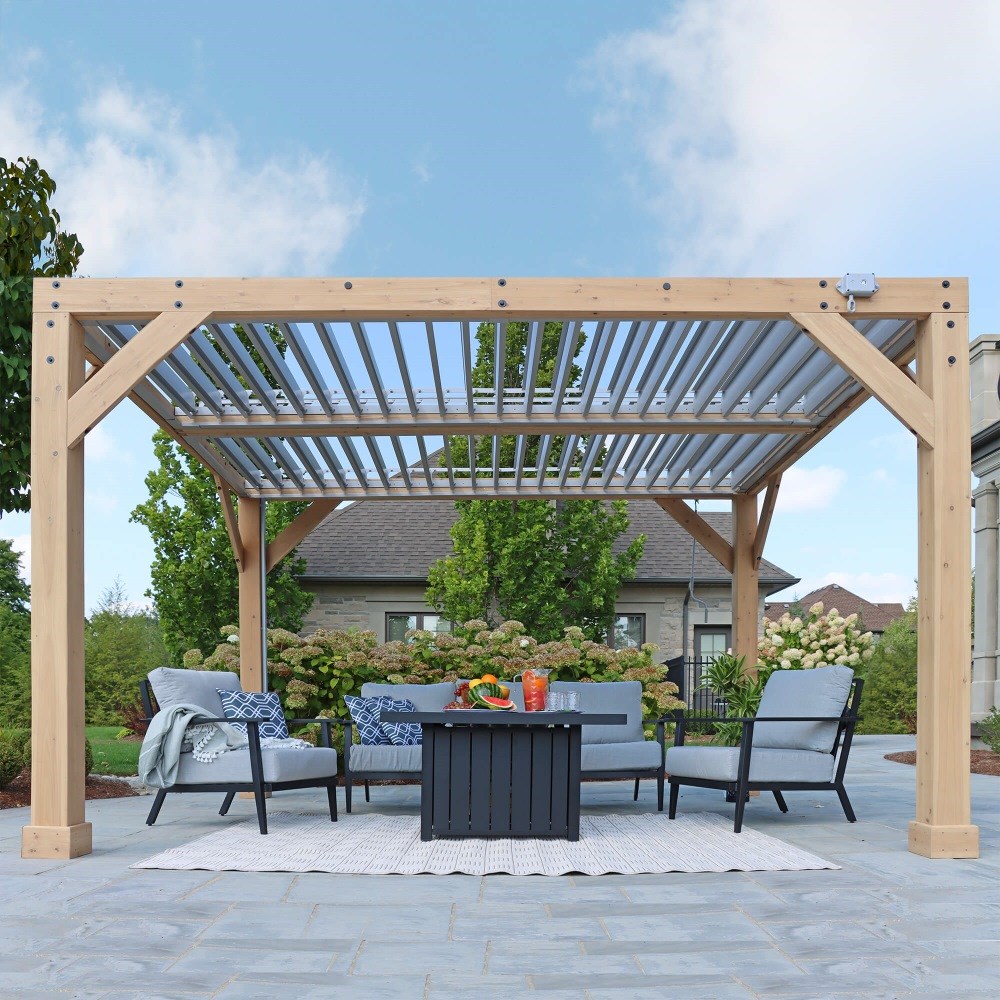 Meridian Louvered Roof Pergola | Cedar Wood & Aluminium Roof | 10ft x 12ft 