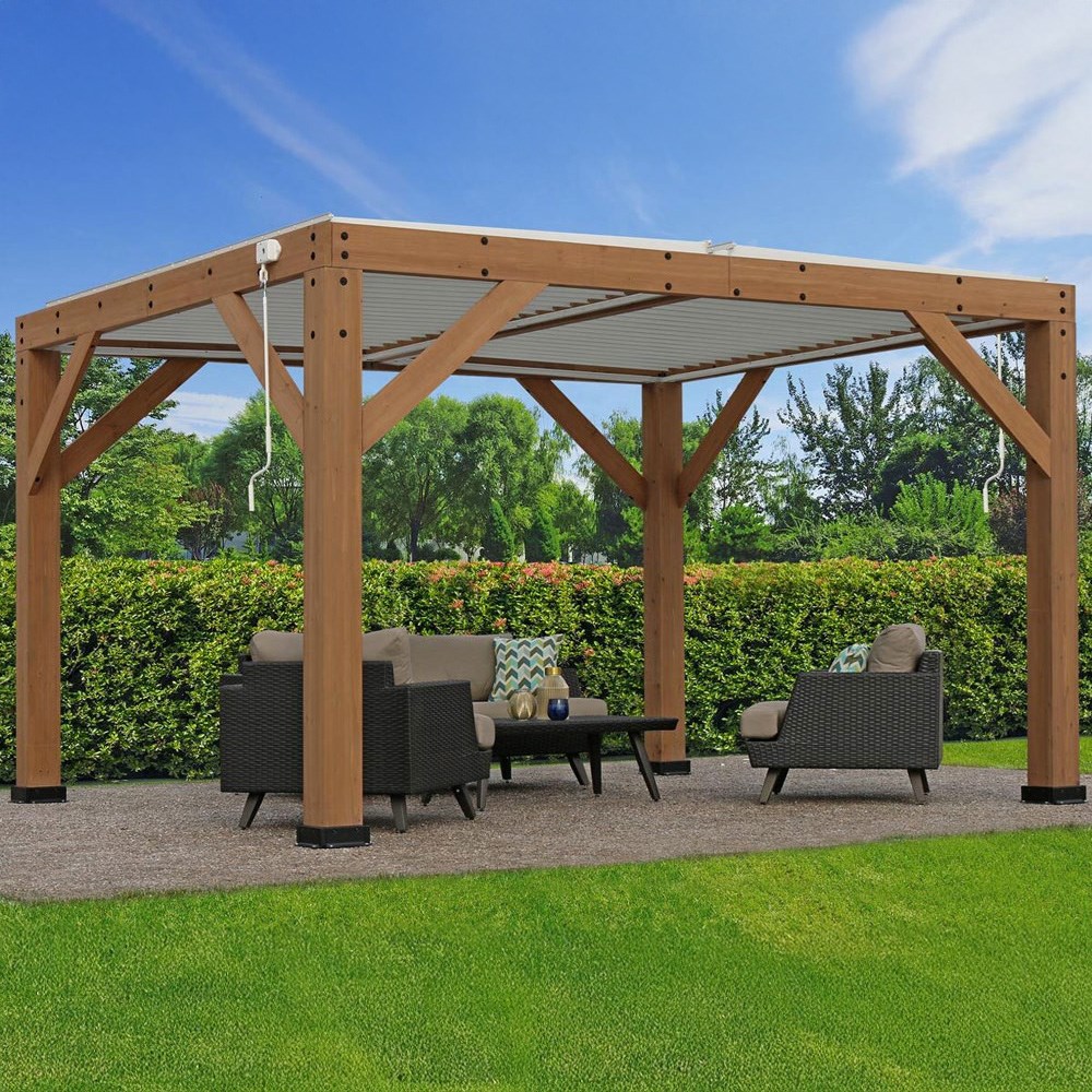 Meridian Louvered Roof Pergola | Cedar Wood & Aluminium Roof | 11ft x 13ft