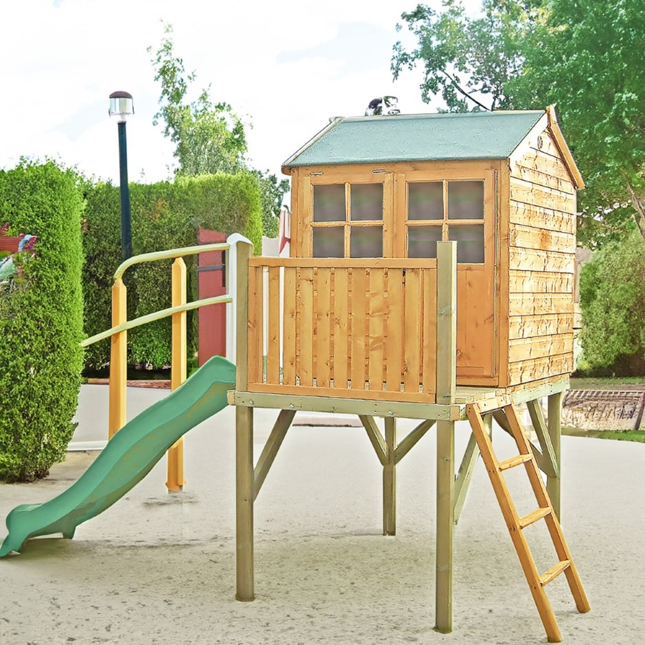 Wooden Bunny Playhouse with Platform and Slide | 6ft x 4ft