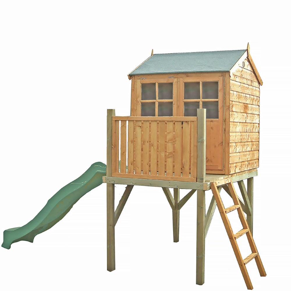 Wooden Bunny Playhouse with Platform and Slide | 6ft x 4ft