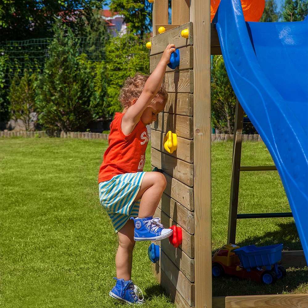 Adventure Peaks Wooden Fortress Climbing Frame with Single Swing & Slide