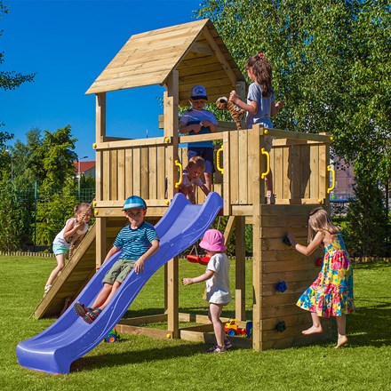 Adventure Peaks Wooden Fortress Climbing Frame with Single Swing & Slide