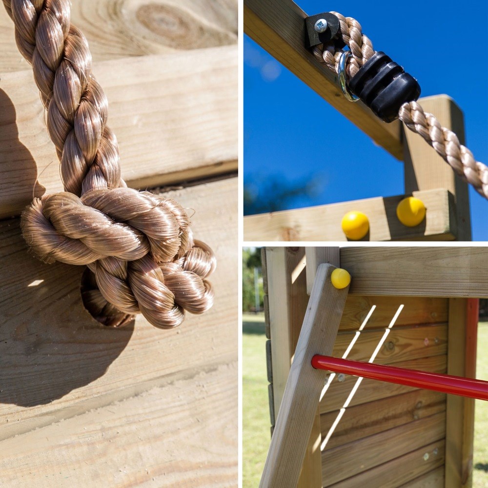 Adventure Peaks Wooden Fortress Climbing Frame with Single Swing & Slide