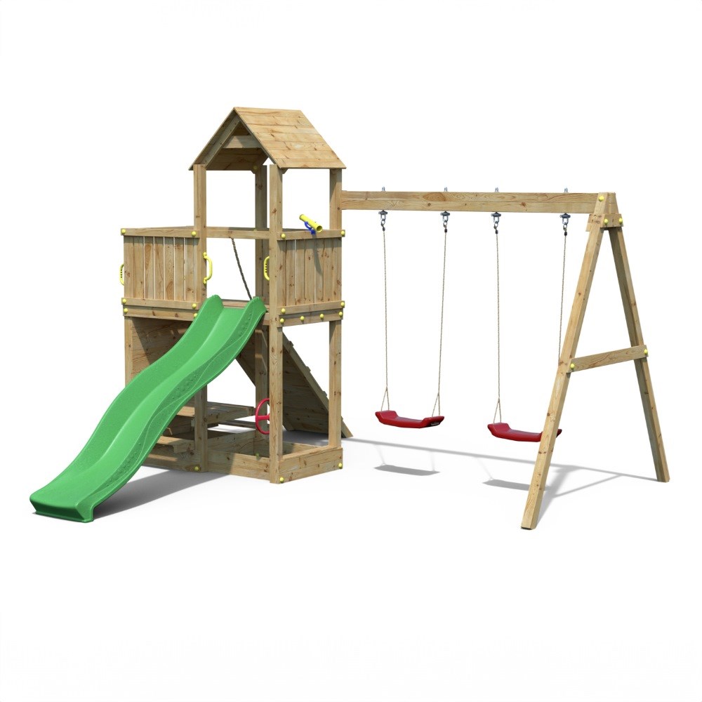 Summit Seeker Wooden Scramble Climbing Frame with Rope | Double Swing & Slide