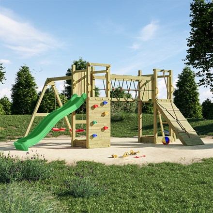 Maxi Fun Double Tower Wooden Climbing Frame with Bridge | Double Swing & Slide