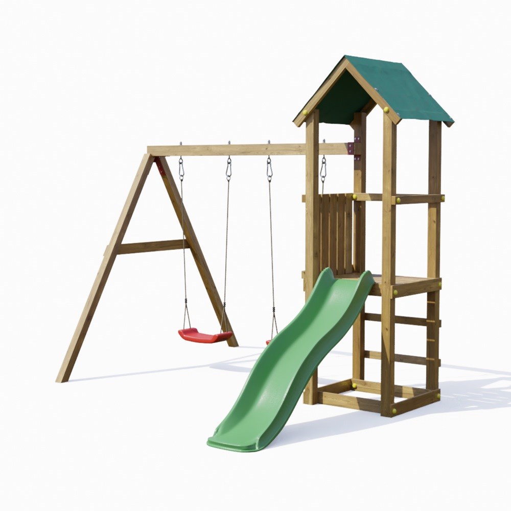 Wooden Glide & Ride Climbing Frame with Double Swing & Slide