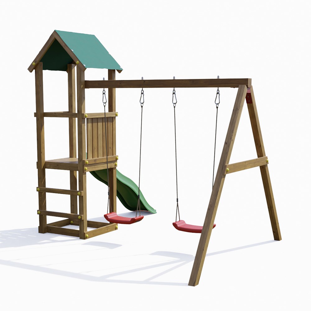 Wooden Glide & Ride Climbing Frame with Double Swing & Slide