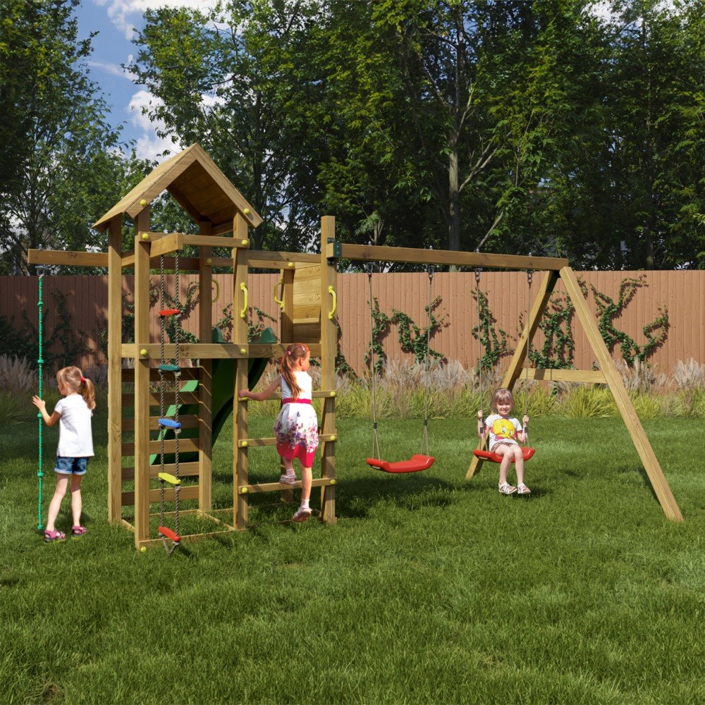 Mixter Wooden Climbing Frame with Double Swing & Slide