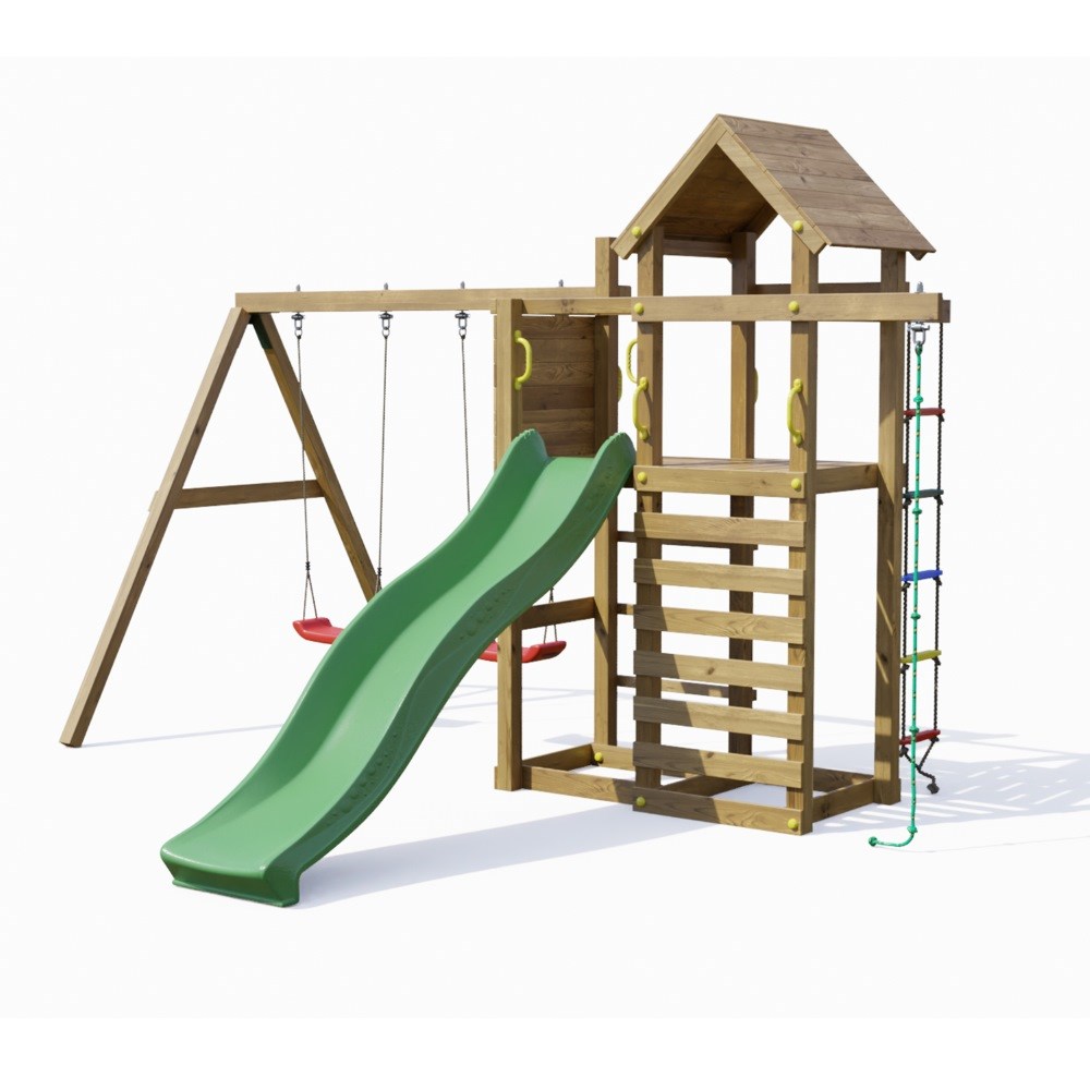 Mixter Wooden Climbing Frame with Double Swing & Slide