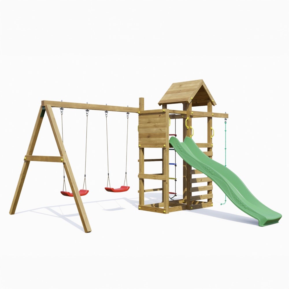 Mixter Wooden Climbing Frame with Double Swing & Slide