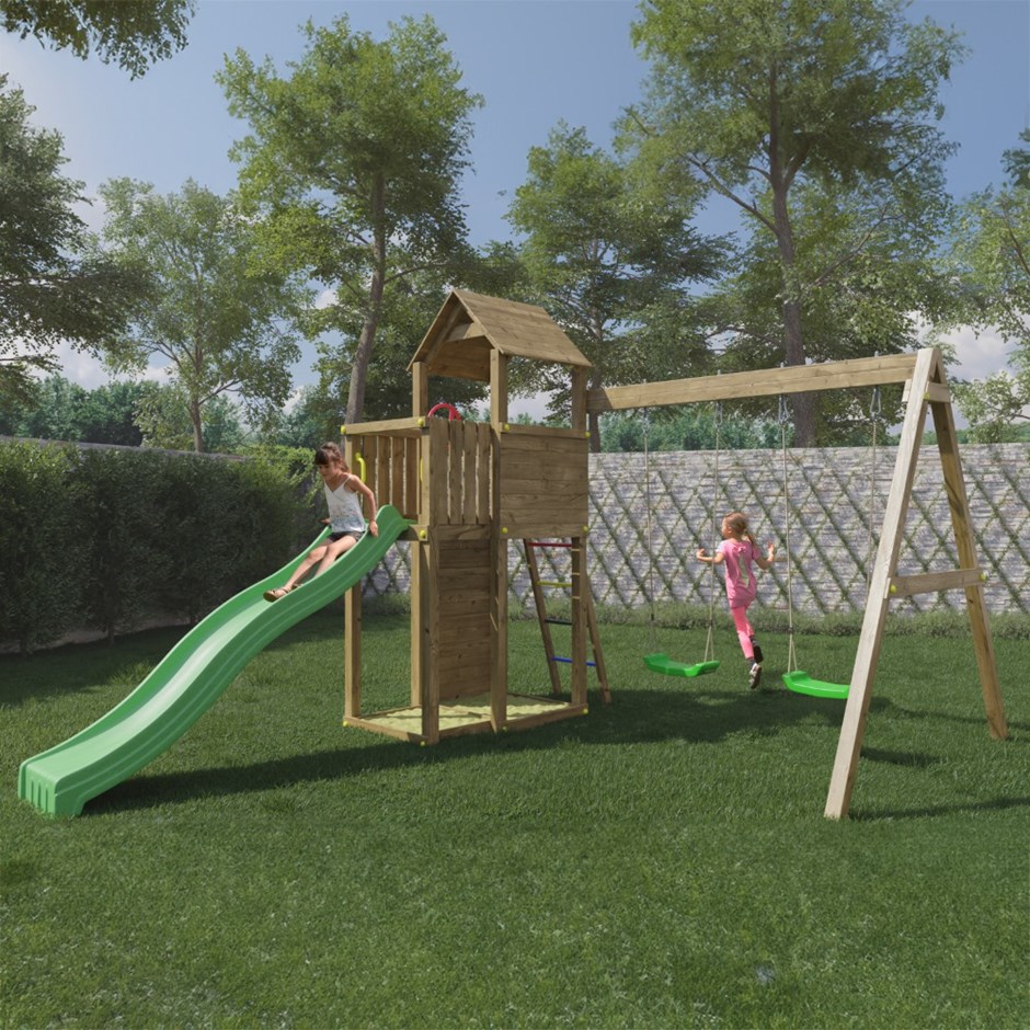 Boomer Wooden Climbing Frame with Double Swing & Slide