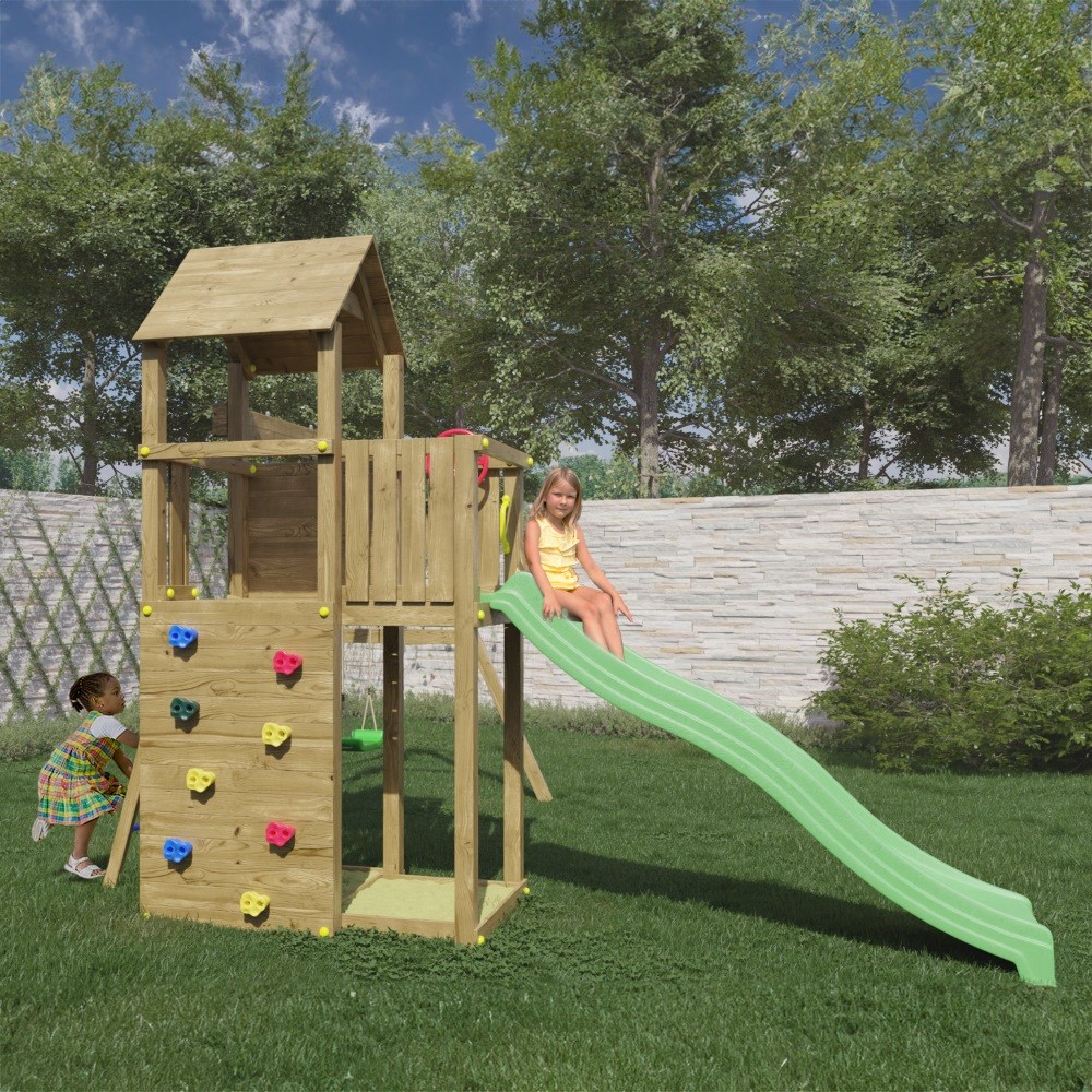 Boomer Wooden Climbing Frame with Double Swing & Slide