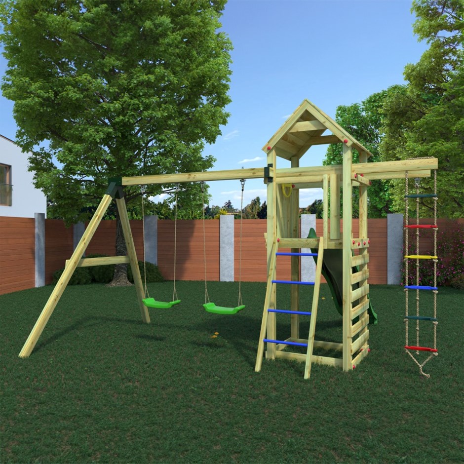 Gaia Wooden Climbing Frame with Double Swing & Slide