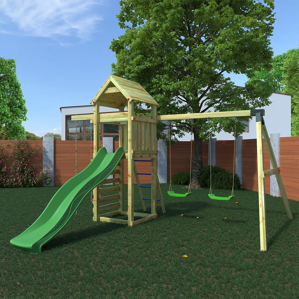 Gaia Wooden Climbing Frame with Double Swing & Slide