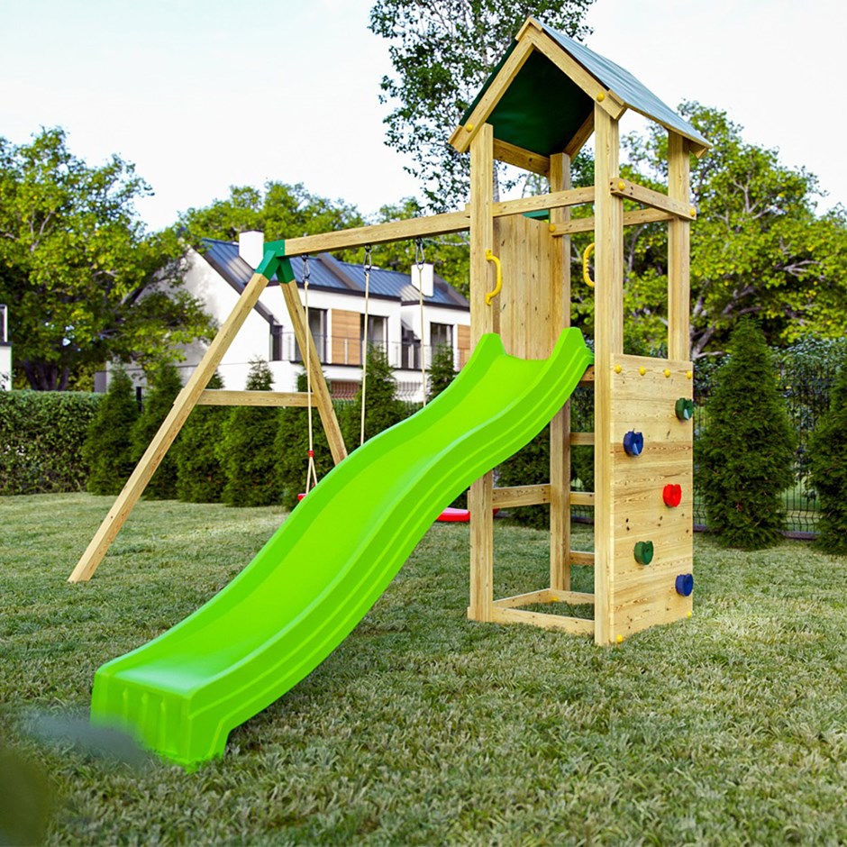 Charly Wooden Rock Wall Climbing Frame with Double Swing & Slide