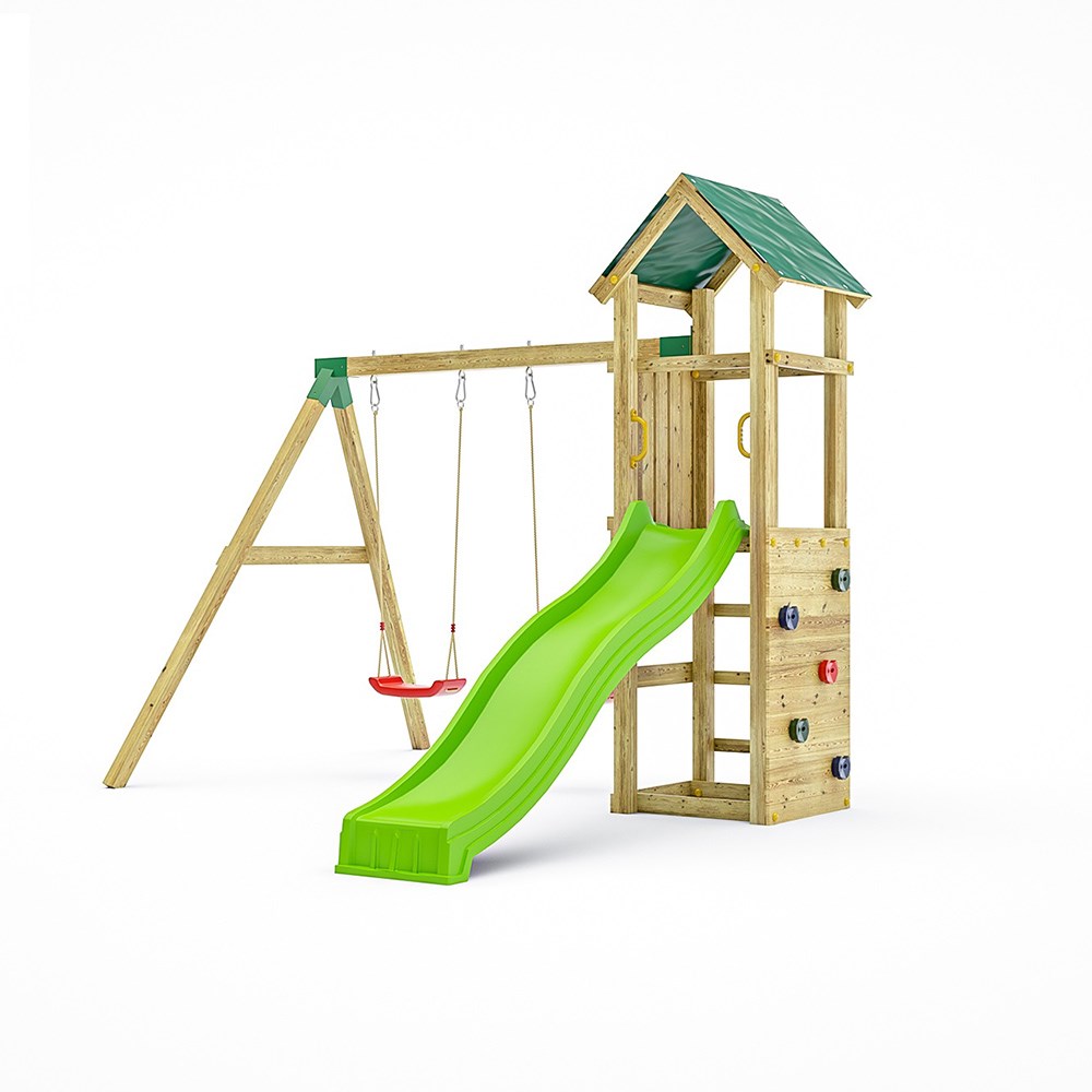 Charly Wooden Rock Wall Climbing Frame with Double Swing & Slide