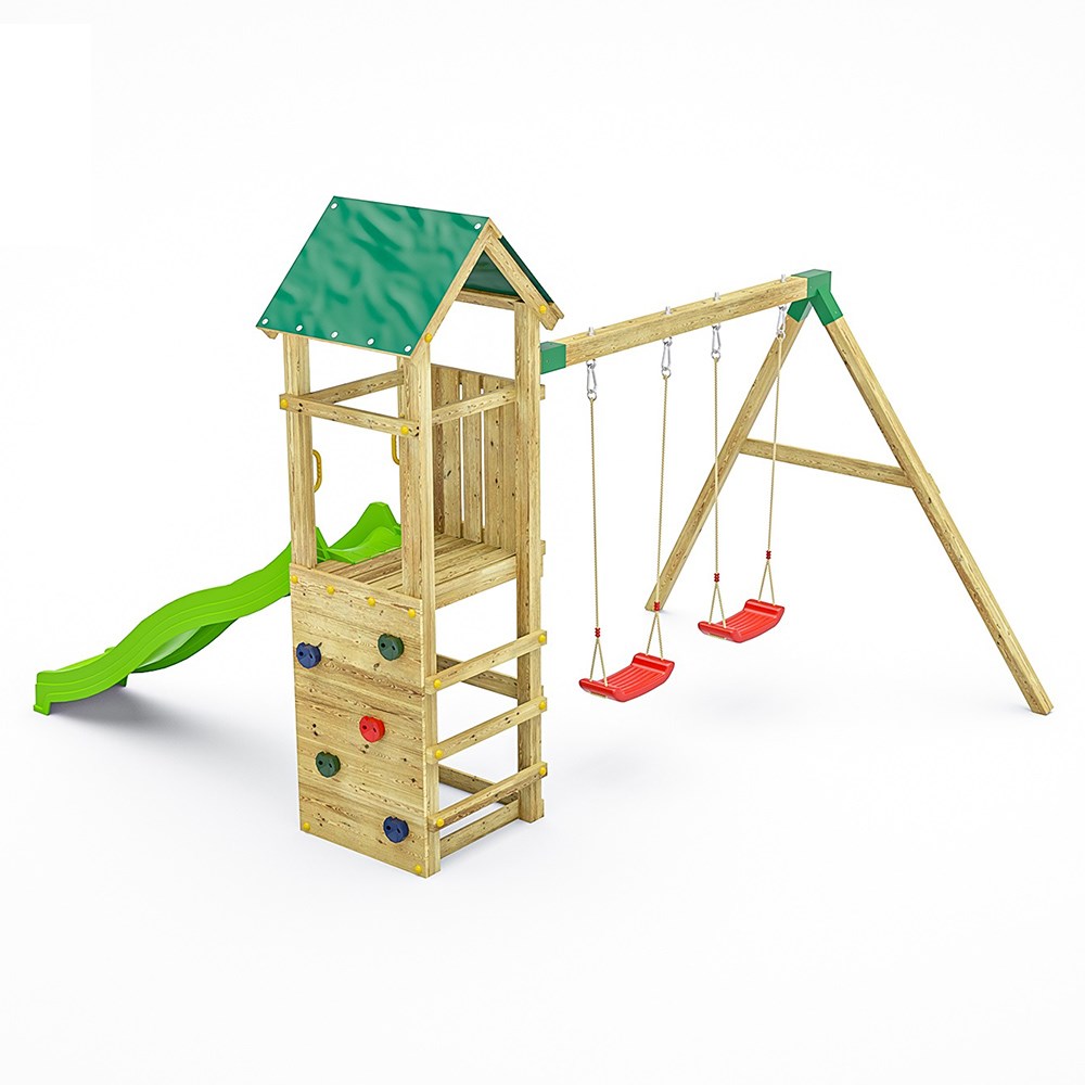 Charly Wooden Rock Wall Climbing Frame with Double Swing & Slide