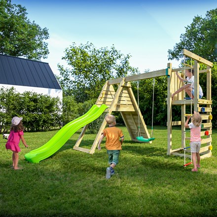 Climber Wooden Rock Wall Climbing Frame with Single Swing & Slide