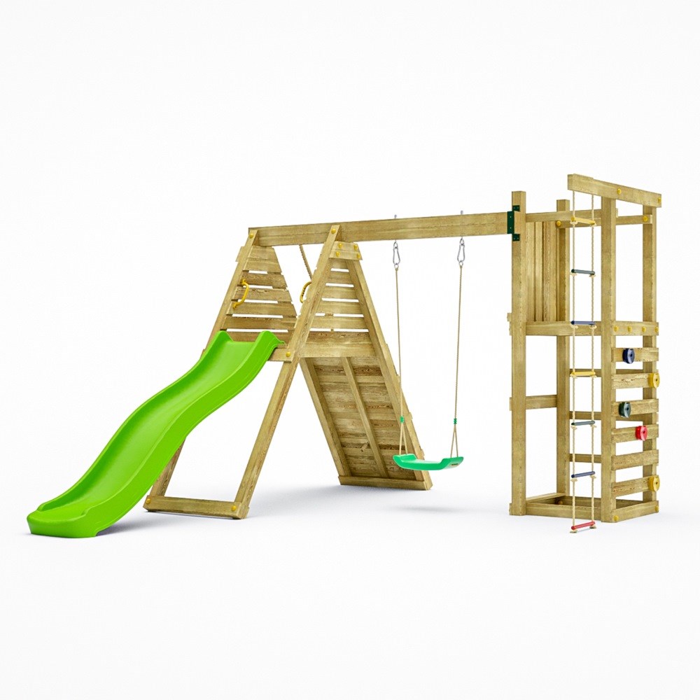 Climber Wooden Rock Wall Climbing Frame with Single Swing & Slide