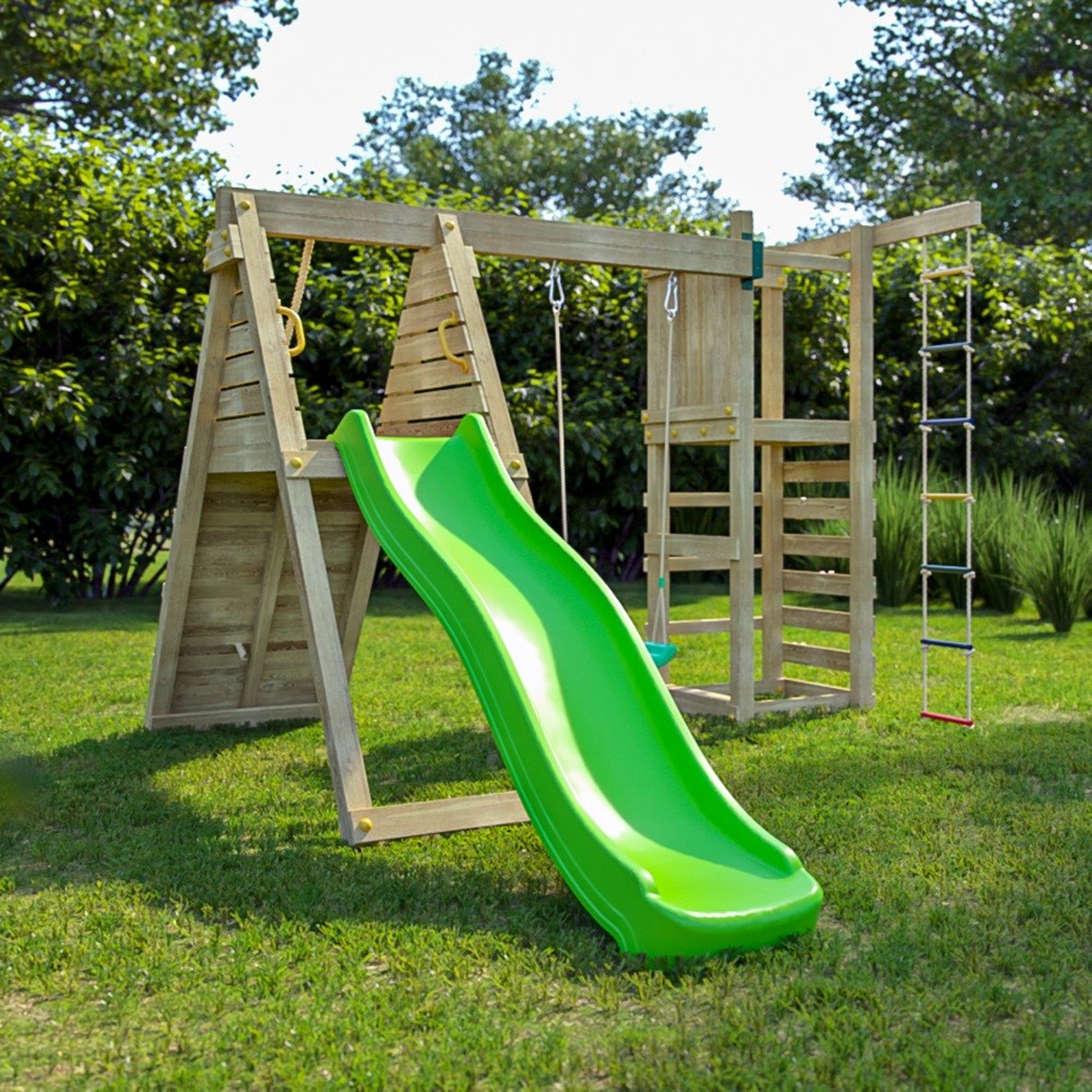 Climber Wooden Rock Wall Climbing Frame with Single Swing & Slide