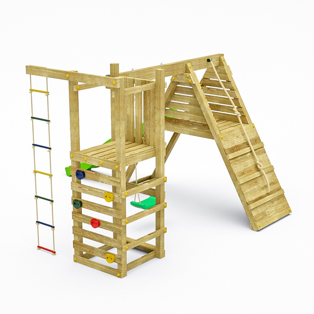 Climber Wooden Rock Wall Climbing Frame with Single Swing & Slide