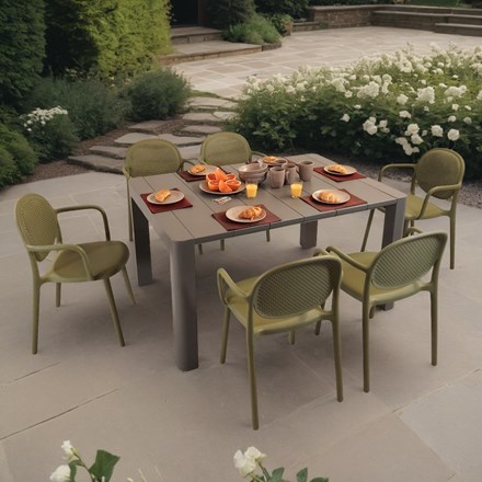 HENRIK140 Dining Table Nickel Grey with 06 STINA Armchair Avocado Set