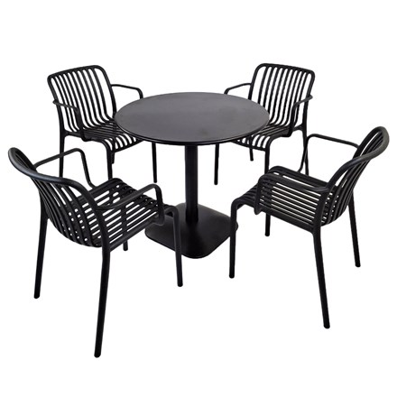 ALBIN 80 Round Table Black with 04 ALMA Armchair Black Set